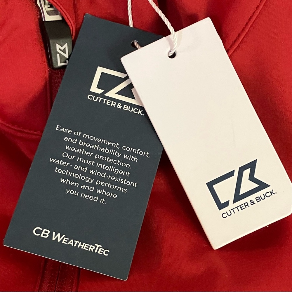 NWT Cutter & Buck CB WeatherTec Windbreaker Full Zip Jacket Mens Medium Red Gray - Picture 2 of 13